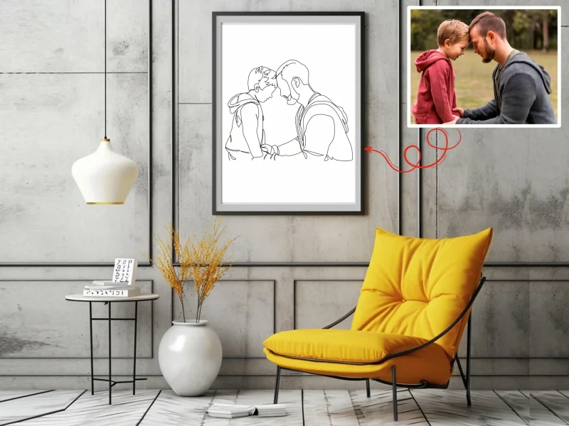 Personalized Father's Day Line Art - Sketch Me Cartoon