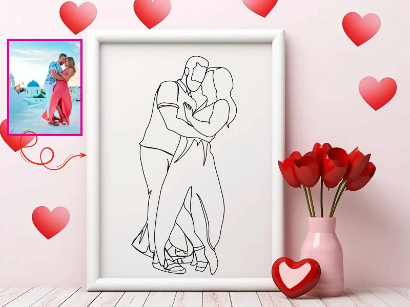 Personalized Valentine's Line Art Custom Portrait - Sketch Me Cartoon